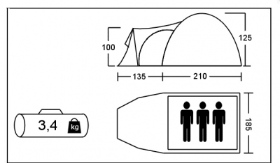 Палатка ACAMPER MONSUN gray 3-местная 3000 мм/ст
