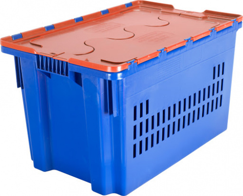 Ящик с крышкой 600x400x415 перфорированные стенки синий