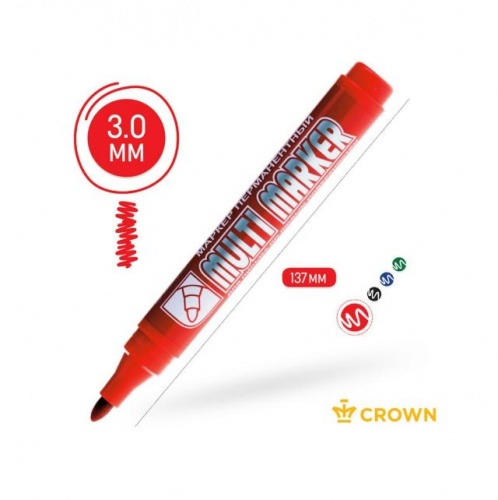 Маркер промышл. перманентный фетровый красный CROWN MULTI MARKER (толщ. линии 3.0 мм. Цвет красный) (CROWN маркеры) (CPM-800Red)