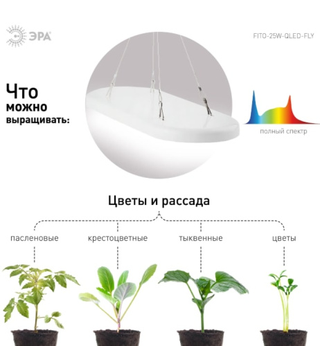 Светильник для растений ЭРА FITO-25W-QLED-FLY / Б0053062