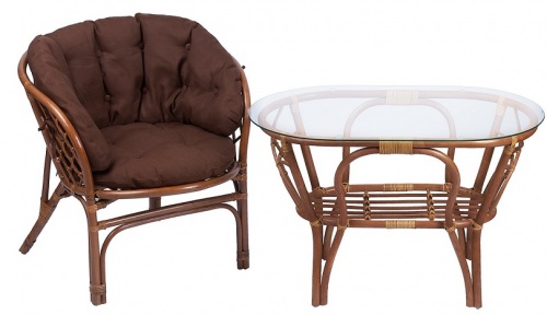 IND Комплект Багама дуэт миндаль матовый подушка коричневая овальный стол 