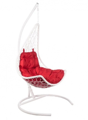 Подвесное кресло Полумесяц белый подушка красный 