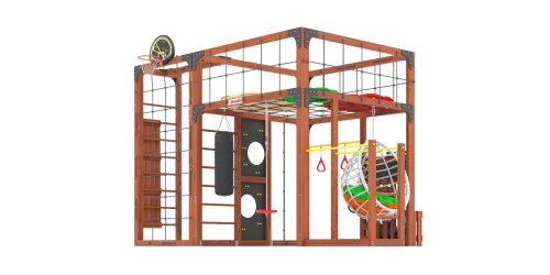 Детская площадка для дачи Савушка КУБ-2 Махагон с подушками и коконом