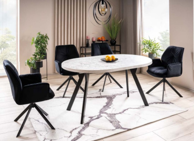 Стол обеденный SIGNAL MEDAN раскладной эффект белого мрамора черный 