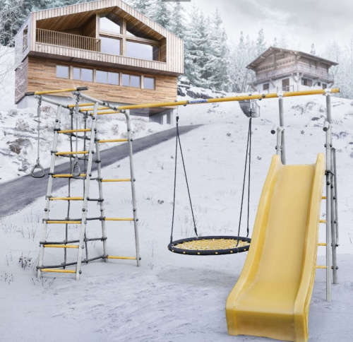 Дачный комплекс Богатырь Плюс 2 MAX сетка-гнездо 100см качели Romana 103.12.07 серый жёлтый