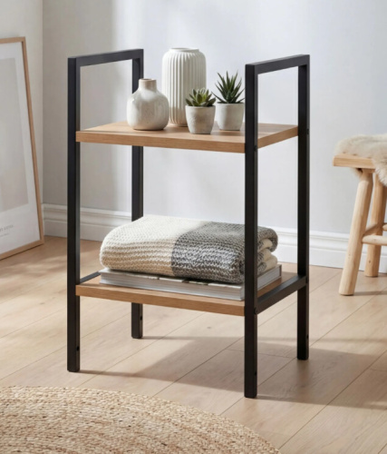 Стеллаж Leset Стилвуд 12 узкий 2 полки черный дуб крафт золотой 