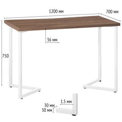 Стол Лондон 120х70 дуб табачный металл белый 