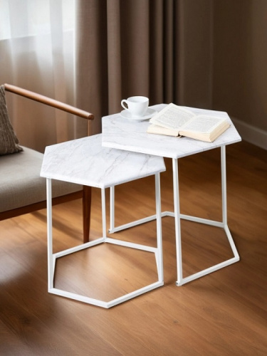 Стол журнальный МеталлАрт М003 белый мрамор 