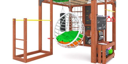 Детская площадка для дачи Савушка КУБ-2 Махагон с подушками и коконом