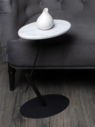 Стол приставной овальный МеталлАрт М015 белый мрамор черный 