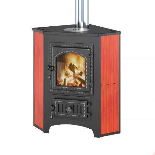 Печь-Камин ВЕЗУВИЙ ПК-01 (220) угловой красный с конфоркой