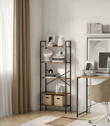 Стеллаж Leset Стилвуд 25 широкий 5 полок черный дуб крафт золотой 