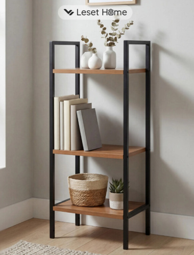 Стеллаж Leset Стилвуд 13 узкий 3 полки черный орех лион светлый 