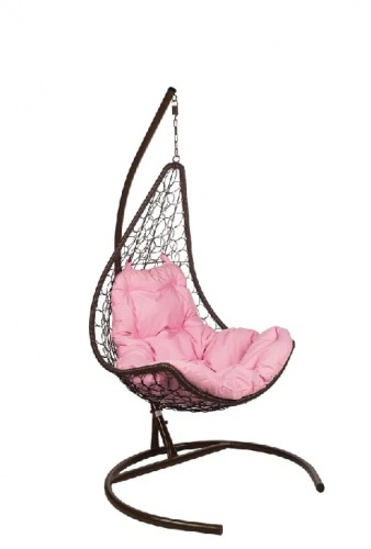 Подвесное кресло Полумесяц коричневый подушка розовый 