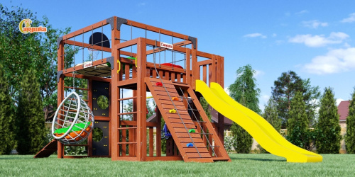 Детская площадка для дачи Савушка КУБ-3 Махагон с подушками и коконом