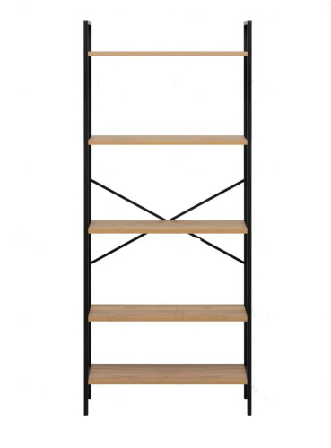 Стеллаж Leset Стилвуд 25 широкий 5 полок черный дуб крафт золотой 