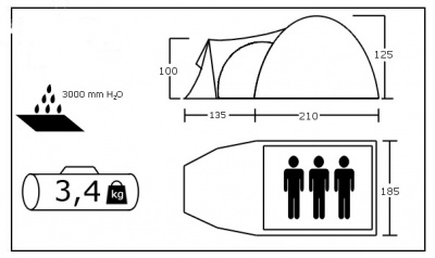 Палатка туристическая Acamper MONSUN 3-х местная 3000 мм/ст blue