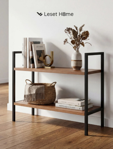 Стеллаж Leset Стилвуд 22 широкий 2 полки черный орех лион светлый 