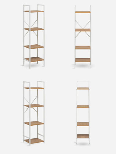 Стеллаж Leset Стилвуд 14 узкий 4 полки белый дуб крафт золотой 