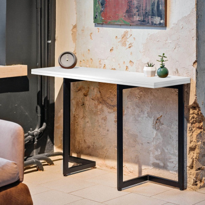 Стол-консоль Арлен 3 белый шагрень металл черный 