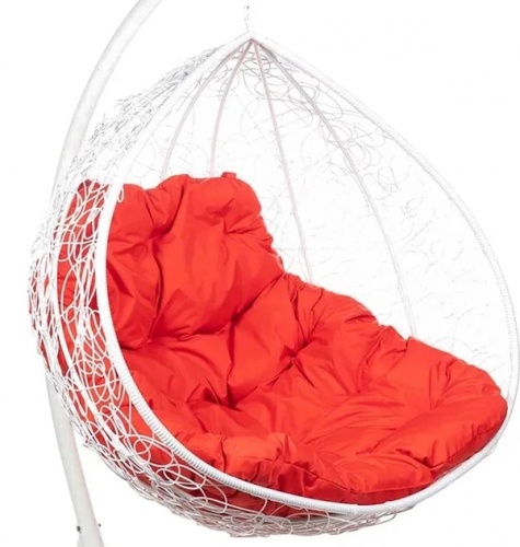 Двухместное подвесное кресло Double белый подушка красный 