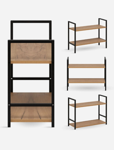 Стеллаж Leset Стилвуд 22 широкий 2 полки черный дуб крафт золотой 