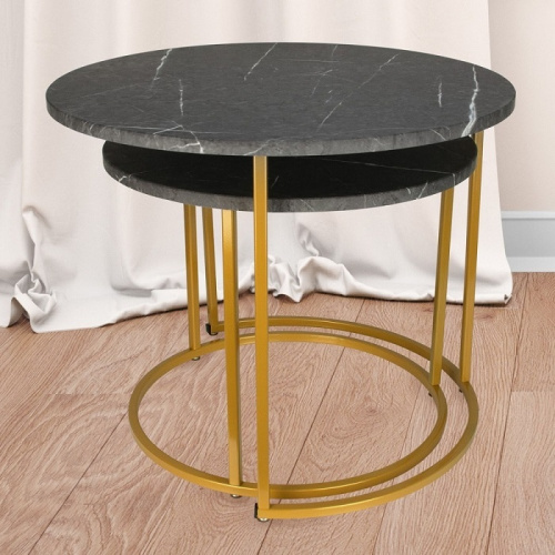 Стол журнальный МеталлАрт М001 черный мрамор золото 