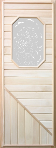 Дверь для сауны Doorwood Вагонка с восьмиугольным стеклом, коробка липа