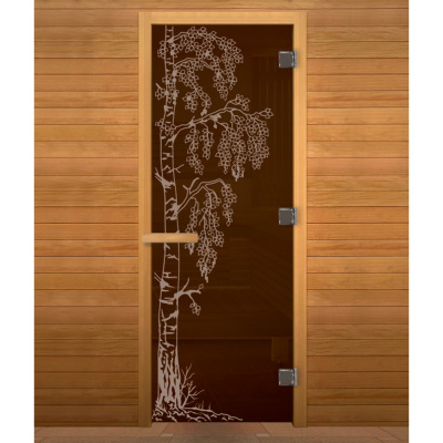 Дверь для бани Бронза БЕРЁЗКА 190х70 (8мм, 3 петли 710) (ОСИНА) Пр