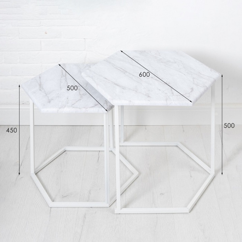 Стол журнальный МеталлАрт М003 белый мрамор 