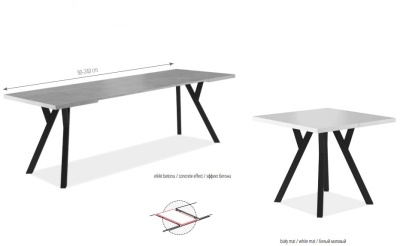 Стол обеденный SIGNAL MERLIN раскладной белый мат черный 
