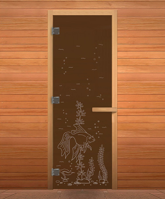 Дверь для бани стеклянная Бронза Матовая Рыбка 1900х700мм (8мм) правая