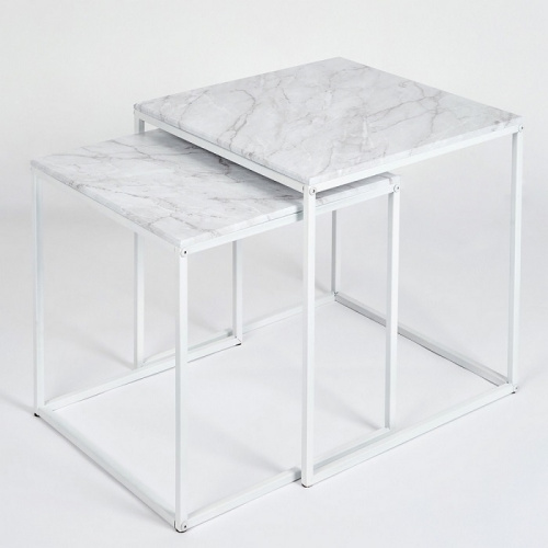 Стол журнальный МеталлАрт М002 белый мрамор 