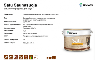 Пропитка для бани TEKNOS SATU SAUNASUOJA 2,7л