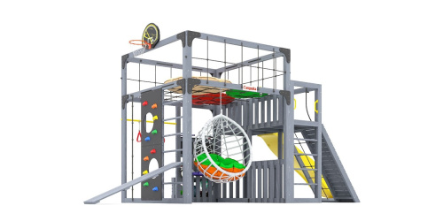 Детская площадка для дачи Савушка КУБ-3 Серый с подушками и коконом