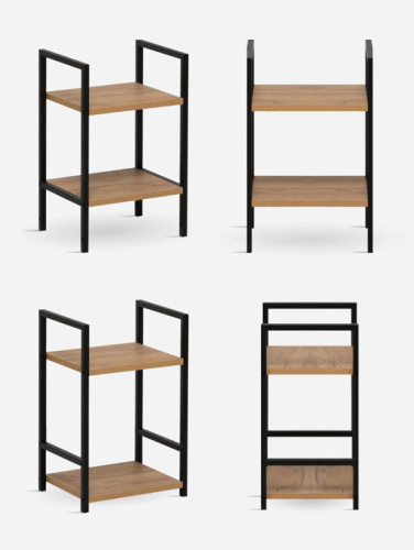 Стеллаж Leset Стилвуд 12 узкий 2 полки черный дуб крафт золотой 