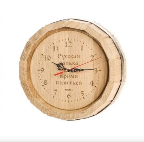 Часы бондарные дуб с пословицей ЧПД-3