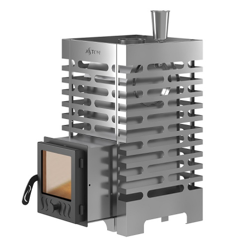 Печь для бани ASTON 16 INOX (ИНОКС) стекло с баком на трубе 50л (AISI 439)