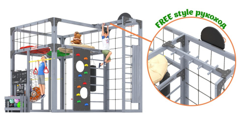 Детская площадка для дачи Савушка КУБ-2 Серый с подушками и коконом