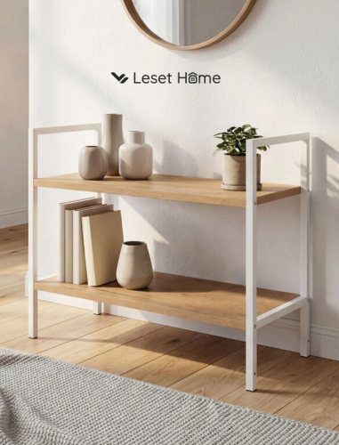 Стеллаж Leset Стилвуд 22 широкий 2 полки белый дуб крафт золотой 