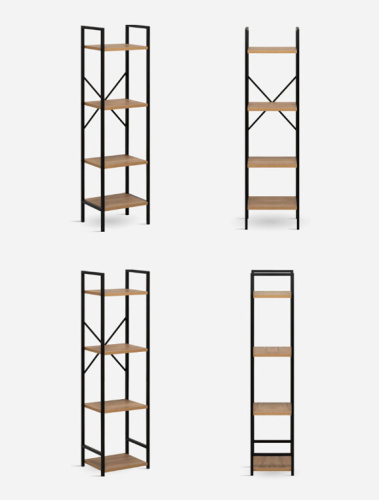 Стеллаж Leset Стилвуд 14 узкий 4 полки черный дуб крафт золотой 