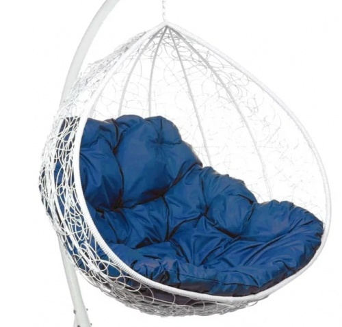 Двухместное подвесное кресло Double белый подушка синий 
