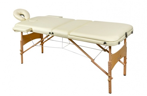 Складной 3-х секционный деревянный массажный стол BodyFit кремовый 60 см валик