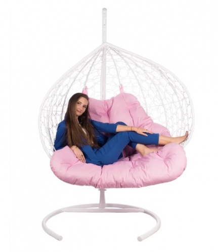 Кресло подвесное BiGarden Gemini White двойной розовая подушка 