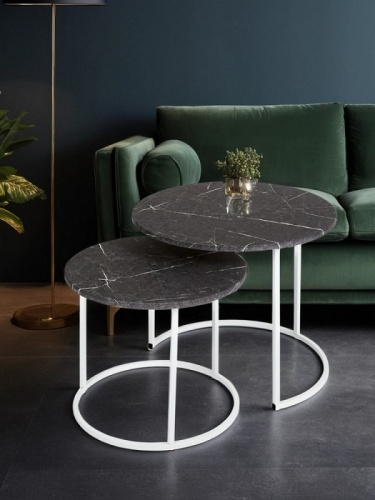 Стол журнальный МеталлАрт М001 черный мрамор белый 