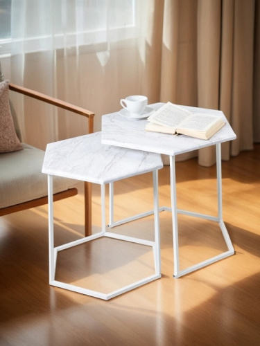 Стол журнальный МеталлАрт М003 белый мрамор 