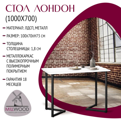 Стол Лондон 160х80 белый металл черный 