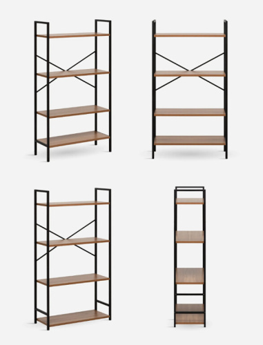 Стеллаж Leset Стилвуд 24 широкий 4 полки черный дуб крафт золотой 
