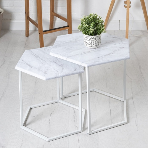 Стол журнальный МеталлАрт М003 белый мрамор 