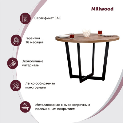 Стол Орлеан D100 бетон металл черный 